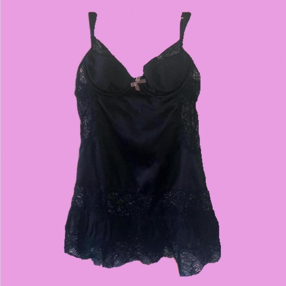 Black lace dress with pink bow